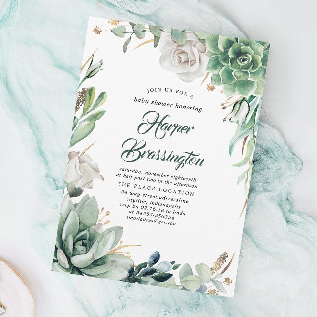 Invitation Verdure et or | Élégant Baby shower d'été (Créateur téléchargé)