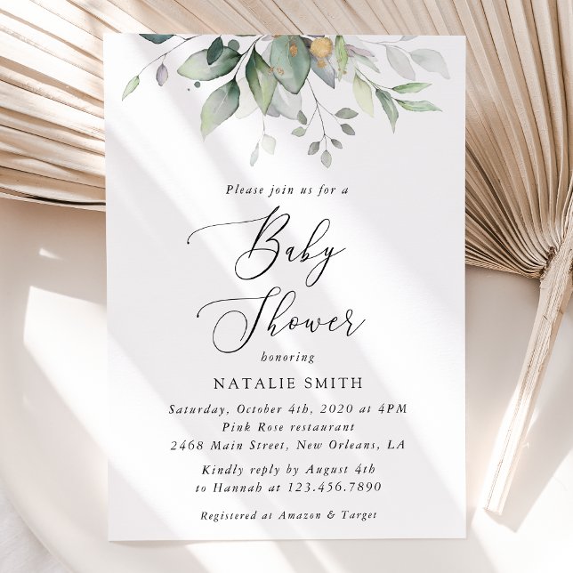 Invitation Verdure, Eucalyptus Feuilles, Boho, Baby shower (Créateur téléchargé)