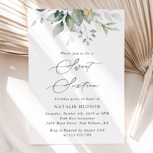 Invitation Verdure, Eucalyptus Feuilles, Boho, Sweet 16