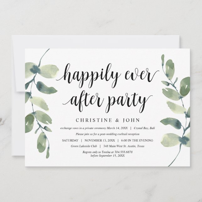 Invitation Verdure Eucalyptus, Noir, Mariage Intime (Devant)