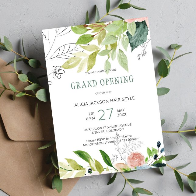 Invitation Verdure feuillage chic salon de beauté grand ouver (Créateur téléchargé)