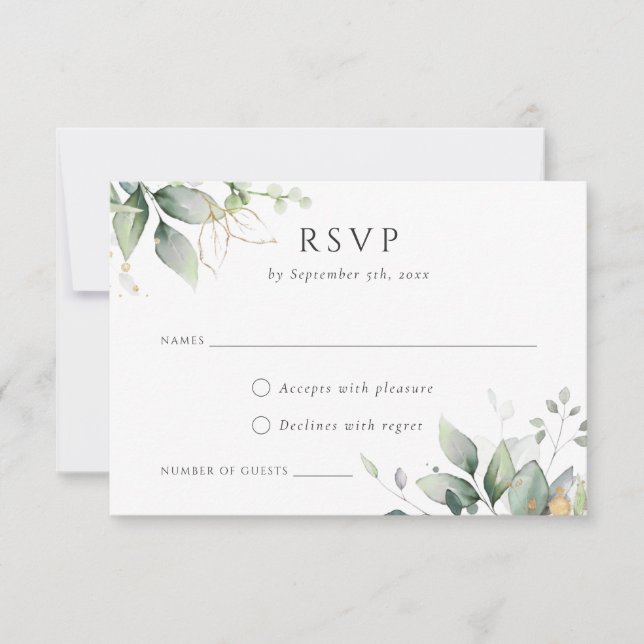 Invitation Verdure Feuille d'or Aquarelle Foliage Moderne RSV (Devant)