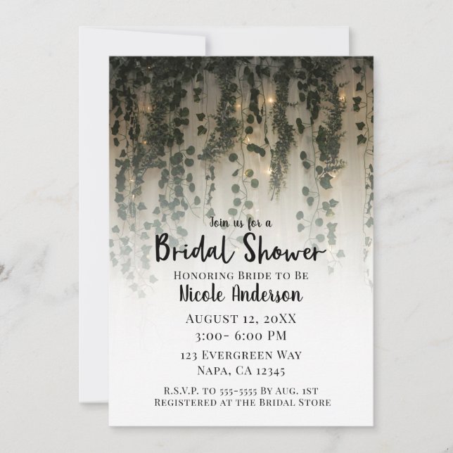 Invitation Verdure Feuille Lumières blanches Fête des mariées (Devant)