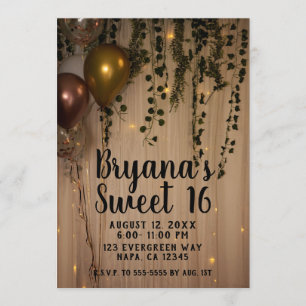 Invitation Verdure Feuille Rose Gold Lights Rustic Sweet 16