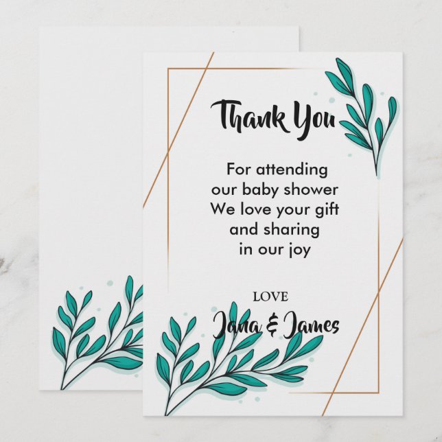 Invitation Verdure Floral Gold Foil Feuilles merci (Devant / Derrière)