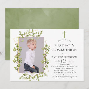 Invitation Verdure Géométrique Première Communion sainte