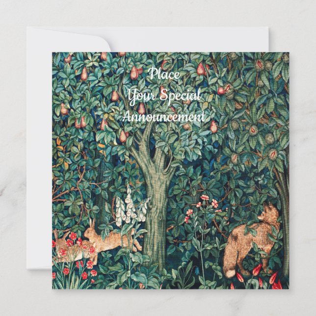 Invitation VERDURE, Hares d'ANIMAUX FORESTIERS, Renard, Flora (Dos)