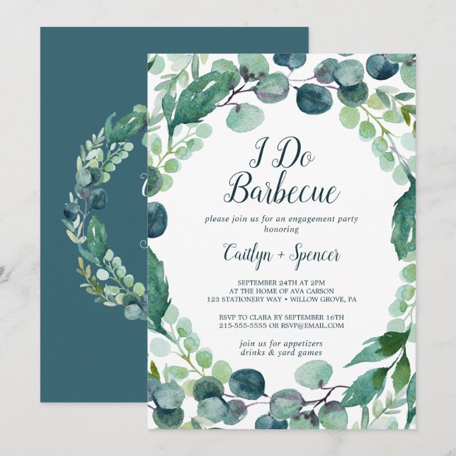 Invitation Verdure luxuriante et Eucalyptus I Do Barbecue (Devant / Derrière)