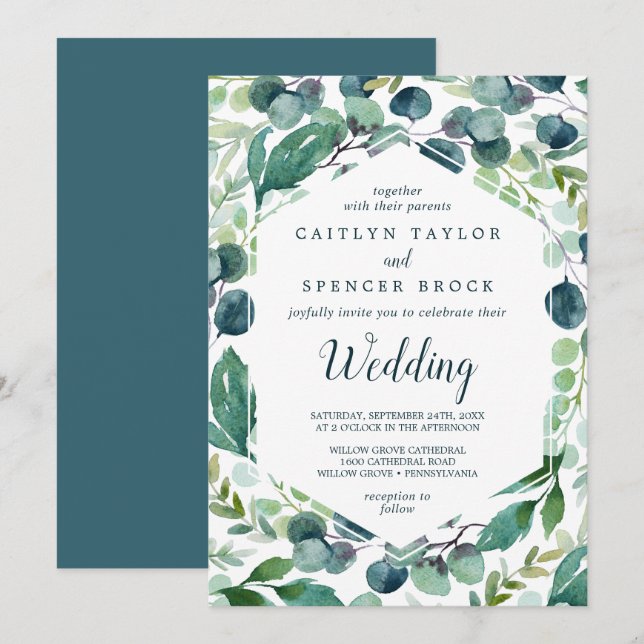 Invitation Verdure luxuriante et Mariage d'Eucalyptus (Devant / Derrière)