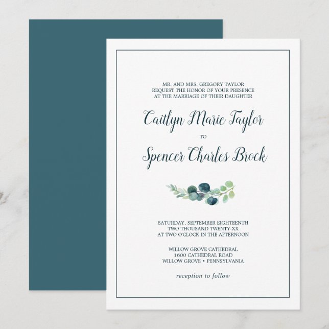 Invitation Verdure luxuriante et Mariage officiel de l'eucaly (Devant / Derrière)