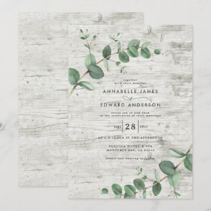 Invitation Verdure mariage Eucalyptus bois botanique blanc