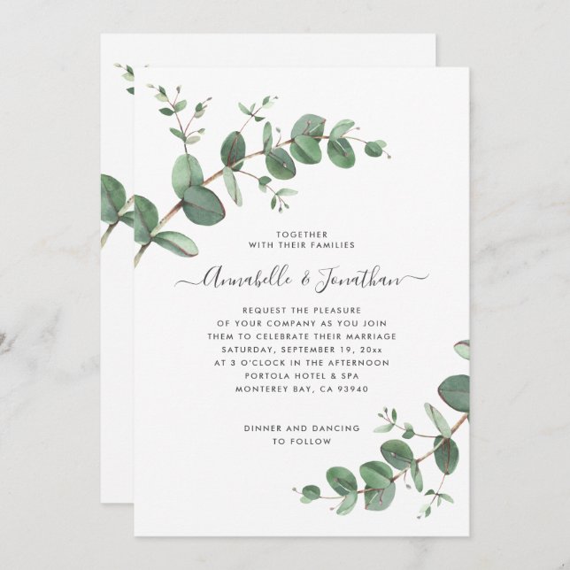 Invitation Verdure mariage Eucalyptus botanique moderne (Devant / Derrière)