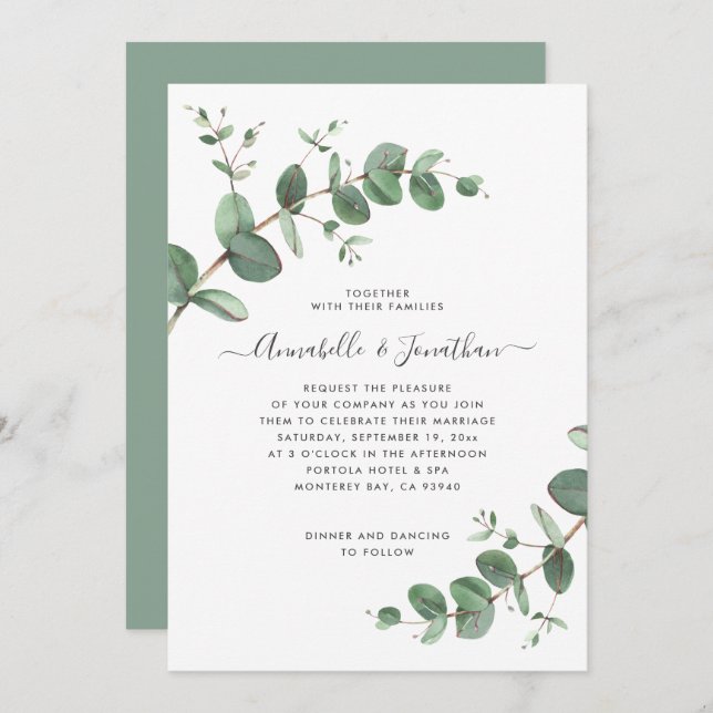Invitation Verdure mariage Eucalyptus botanique moderne Invit (Devant / Derrière)