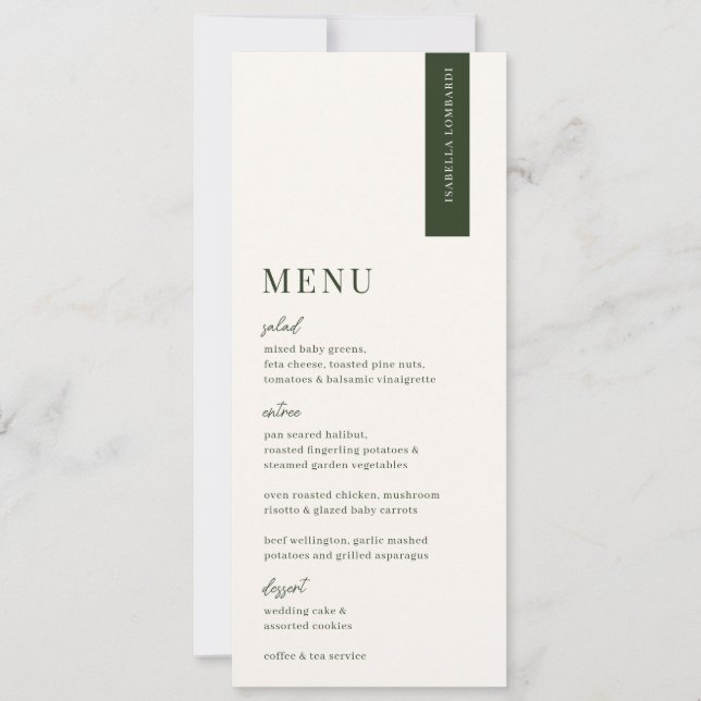 Invitation VERDURE Menu Mariage moderne Place Card (Devant)