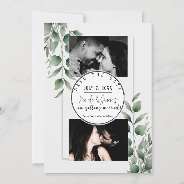 Invitation Verdure minimale Feuilles Blanc moderne Sauvez la  (Devant)