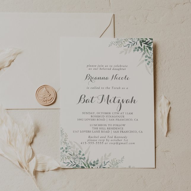 Invitation Verdure minimaliste Eucalyptus Bat mitzvah (Créateur téléchargé)