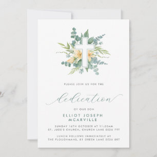 Invitation Verdure moderne Cross Script Baby Dedication