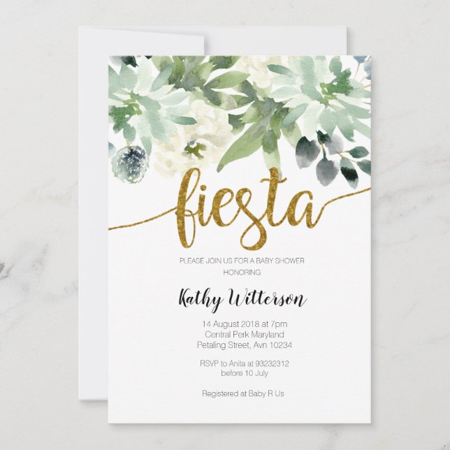 Invitation Verdure moderne de baby shower de cactus de fiesta (Devant)