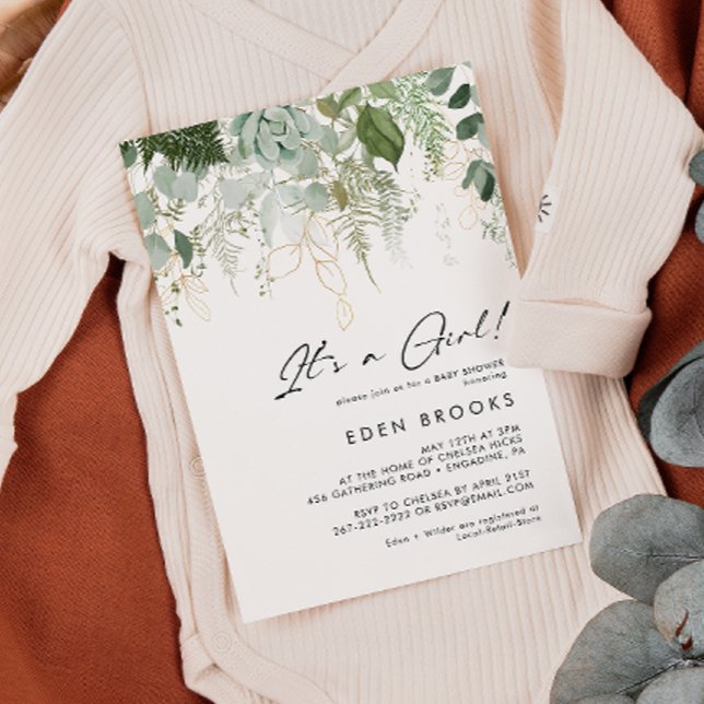 Invitation Verdure moderne et or C'est un Baby shower de fill (Créateur téléchargé)