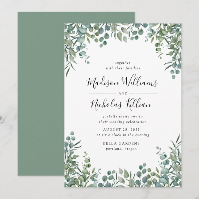 Invitation Verdure moderne | Mariage de cadre botanique (Devant / Derrière)