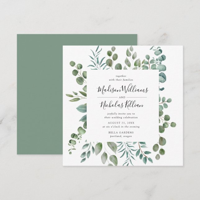 Invitation Verdure moderne | Mariage de trame Carré (Devant / Derrière)