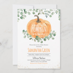 Invitation Verdure neutre Baby shower Citrouille orange