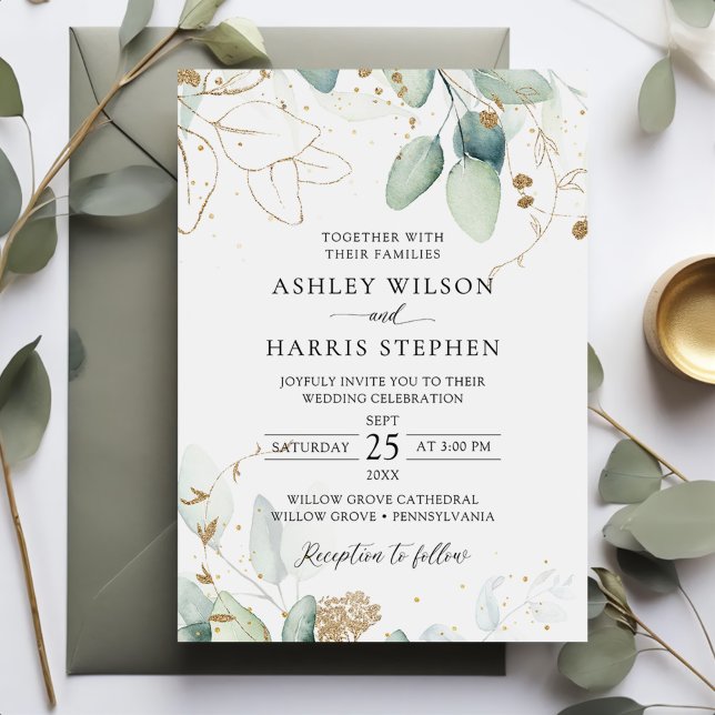 Invitation Verdure or Eucalyptus Rustique Mariage (Créateur téléchargé)