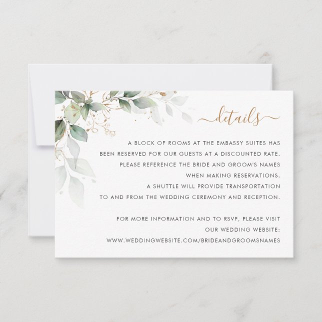 Invitation Verdure Or Feuilles Foliage Aquarelle Détails (Devant)