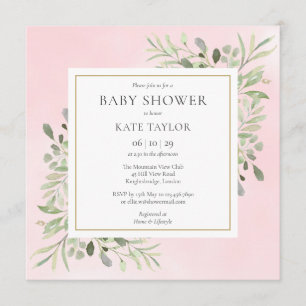 Invitation Verdure rose or bébé fille douche   Saupoudrer