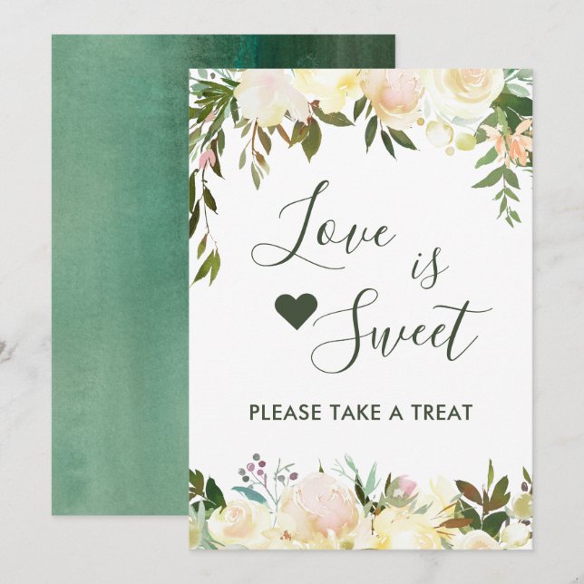 Invitation Verdure Rustique Floral Love is Sweet Dessert Bar (Devant / Derrière)