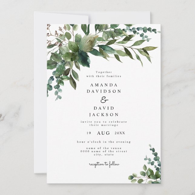 Invitation Verdure rustique Foliage Eucalyptus Jardin Mariage (Devant)