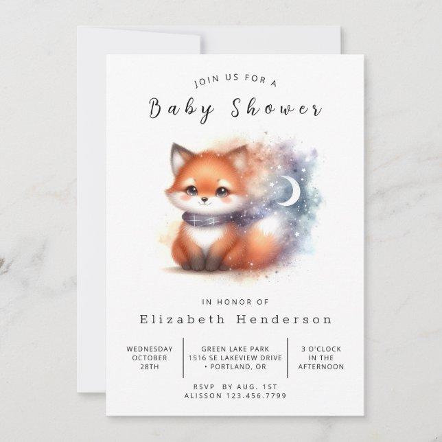 Invitation Verdure rustique Look Fox Baby shower (Devant)