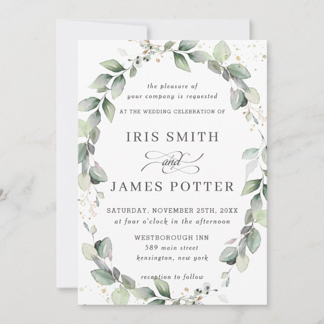 Invitation Verdure rustique Mariage d'or de serrure de feuill (Devant)