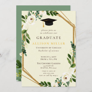 Invitation Verdure rustique Or ivoire Graduation Florale