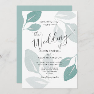 Invitation Verdure Turquoise Aquarelle Mariage de feuillage