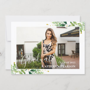 Invitation Verdure Wreath Gold Marine Bleu 2 Photo Graduation