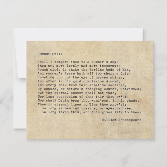 Invitation Véritable machine à écrire Sonnet 18 de Shakespear (Dos)