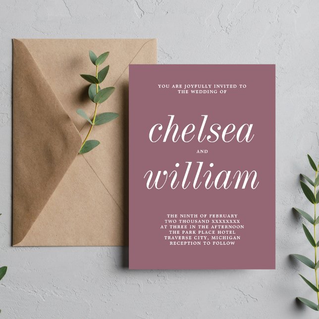 Invitation Véritable simplicité 2 Dusk Mauve Mariage minimali (Créateur téléchargé)