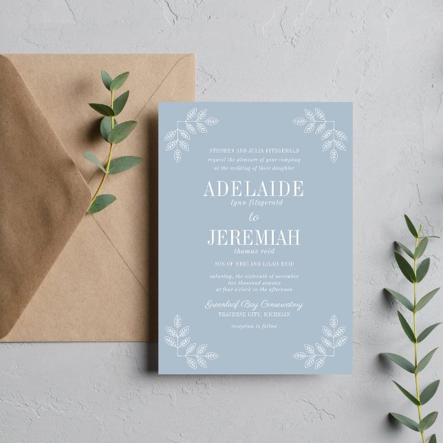 Invitation Véritable simplicité 6 Mariage floral bleu glace (Créateur téléchargé)