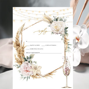 Invitation Verre à Champagne Cadre Doré Floral Mariage RSVP  