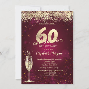 Invitation Verre à Champagne Confettis Dorés 60e Anniversaire