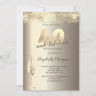 Invitation Verre à Champagne de Luxe Confettis Dorés 40 ans A
