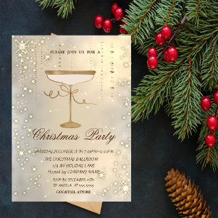 Invitation Verre à Champagne en Or Étincelle Confettis Fête
