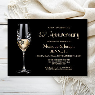 Invitation Verre à Champagne Floral 35e Anniversaire de Maria
