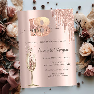 Invitation Verre à champagne Glitter Drips 18e anniversaire