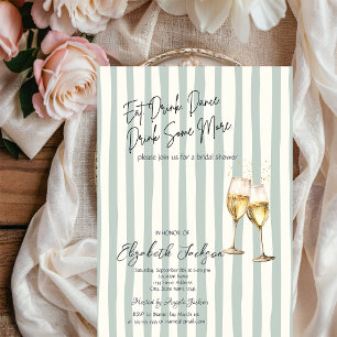 Invitation Verre à Champagne Rayures Vertes Enterrement de Vi