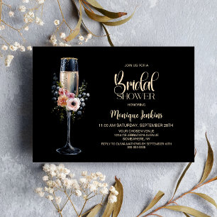 Invitation Verre à Champagne Rose Orange Floral Mariage