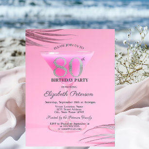 Invitation Verre à Cocktail Rose 80e Anniversaire  