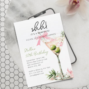 Invitation Verre à Martini Aquarelle pour Surprise de Fête d'