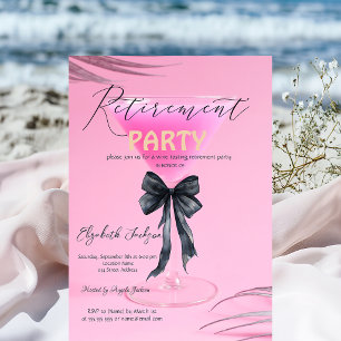 Invitation Verre à Martini Noir Ruban Palmier Rose Fête de Re